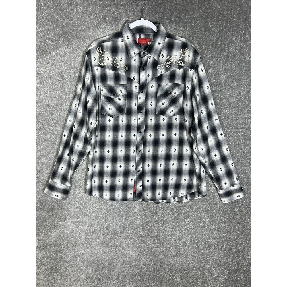 Patron Cito Western Pearl Snap Shirt Mens XL‎ Black White Embroidered Rockabilly